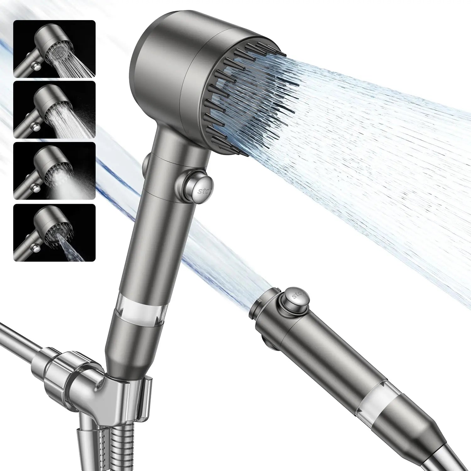 Filtered Shower with Handheld,High Shower 4 Spray Modes,Showerhead with ON/OFF for Pets,Built-In Power Wash to Clean Tub,Shower Heads Combo with Stainless Steel Hose