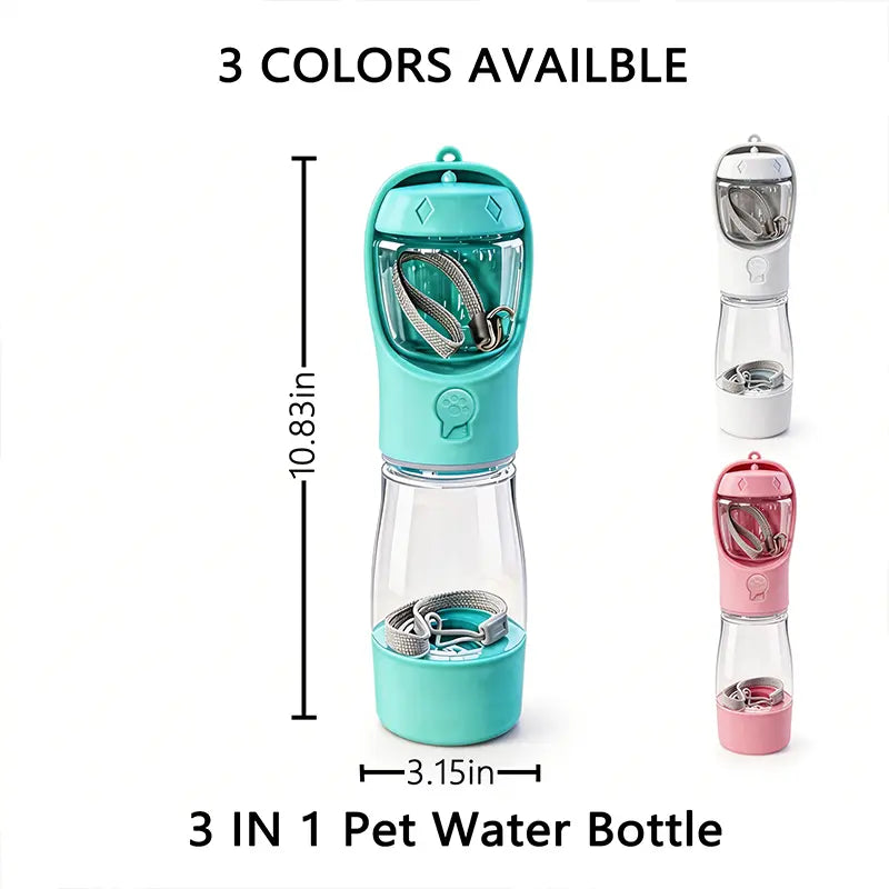 3-in-1 Portable Pet Water Bottle 20 Oz - Leak-Proof Dog Water Container with Integrated Poop Bag Dispenser for Travel, Hiking, and Outdoor Activities