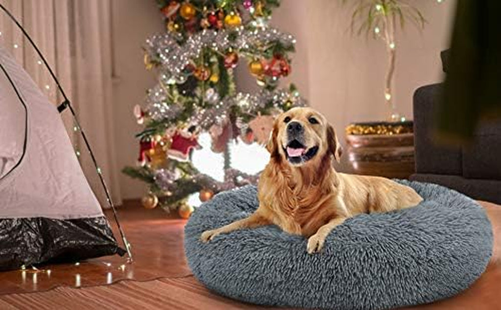 round Plush Bed for Large Medium Dogs and Cats, Calming Dog Bed, Faux Fur Pillow Pet Donut Cuddler Bed
