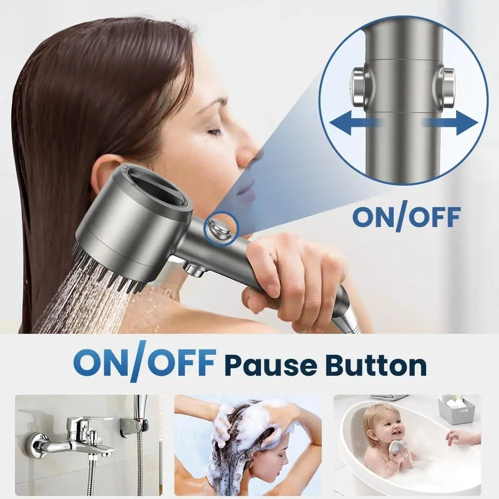 Filtered Shower with Handheld,High Shower 4 Spray Modes,Showerhead with ON/OFF for Pets,Built-In Power Wash to Clean Tub,Shower Heads Combo with Stainless Steel Hose