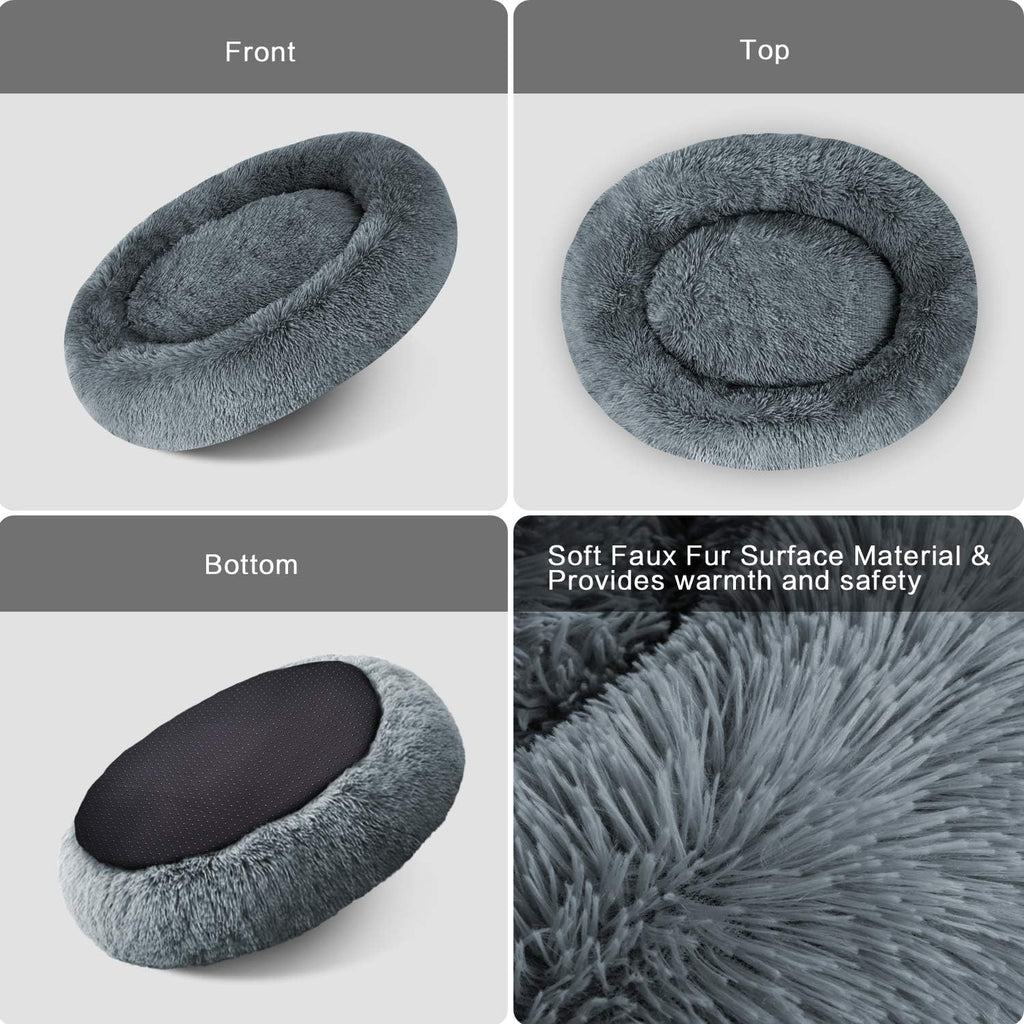 round Plush Bed for Large Medium Dogs and Cats, Calming Dog Bed, Faux Fur Pillow Pet Donut Cuddler Bed