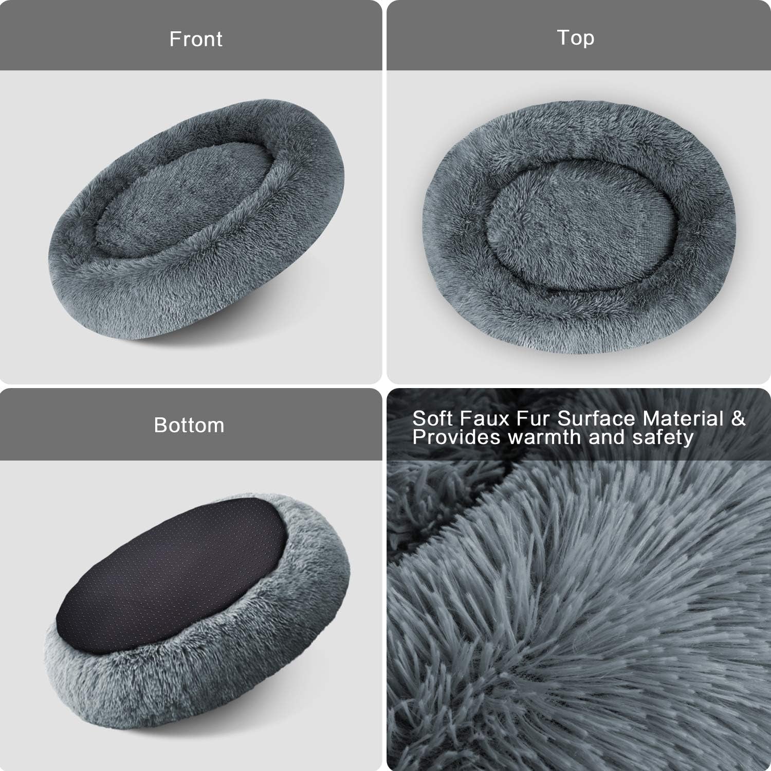 round Plush Bed for Large Medium Dogs and Cats, Calming Dog Bed, Faux Fur Pillow Pet Donut Cuddler Bed