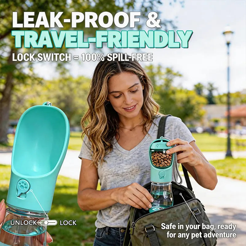 3-in-1 Portable Pet Water Bottle 20 Oz - Leak-Proof Dog Water Container with Integrated Poop Bag Dispenser for Travel, Hiking, and Outdoor Activities