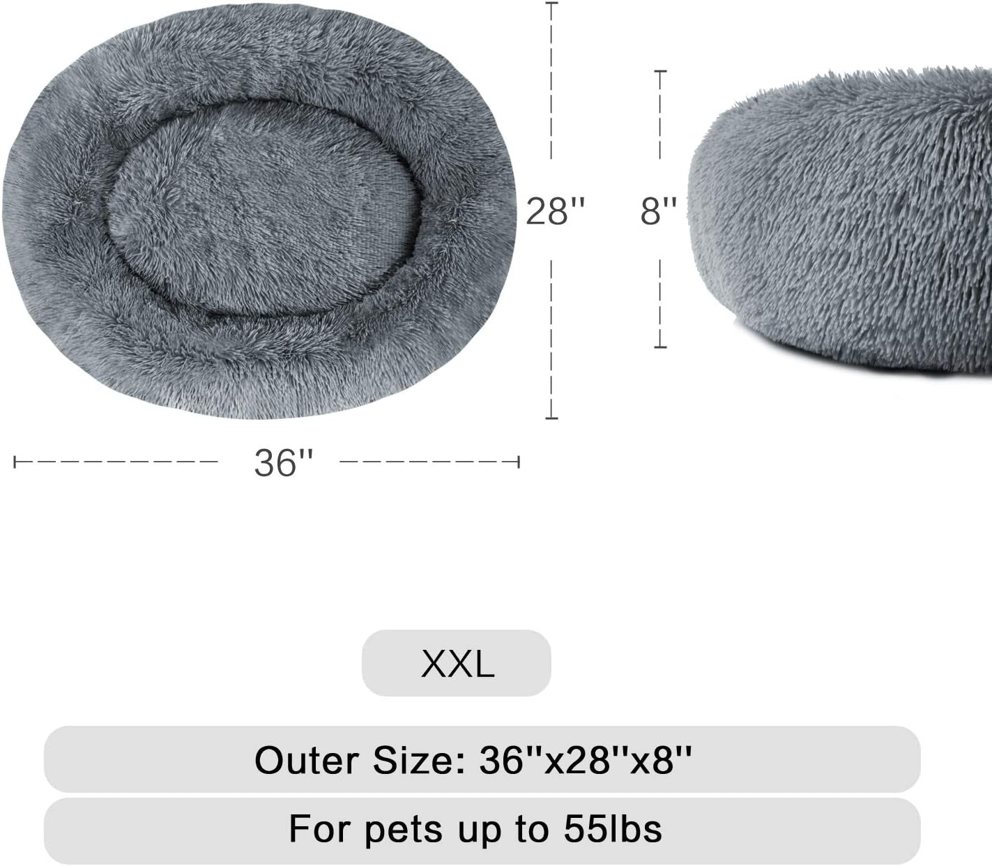 round Plush Bed for Large Medium Dogs and Cats, Calming Dog Bed, Faux Fur Pillow Pet Donut Cuddler Bed